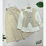 ست سه تیکه شومیز داکرون و جلیقه و دامن شانتون مدل ژینا سایز 38 تا 46