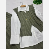 ست سه تیکه شومیز داکرون و جلیقه و دامن شانتون مدل ژینا سایز 38 تا 46