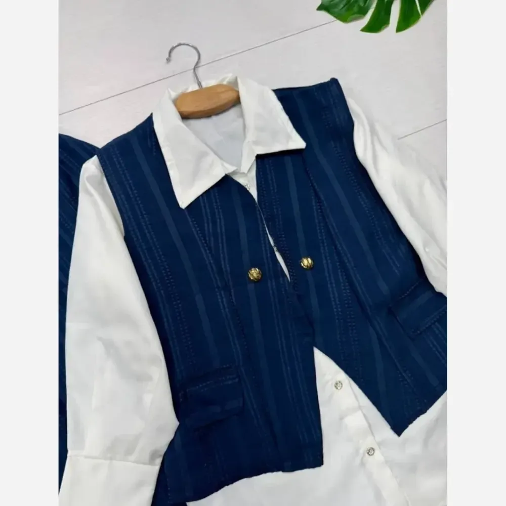 ست سه تیکه شومیز داکرون و جلیقه و دامن شانتون مدل ژینا سایز 38 تا 46
