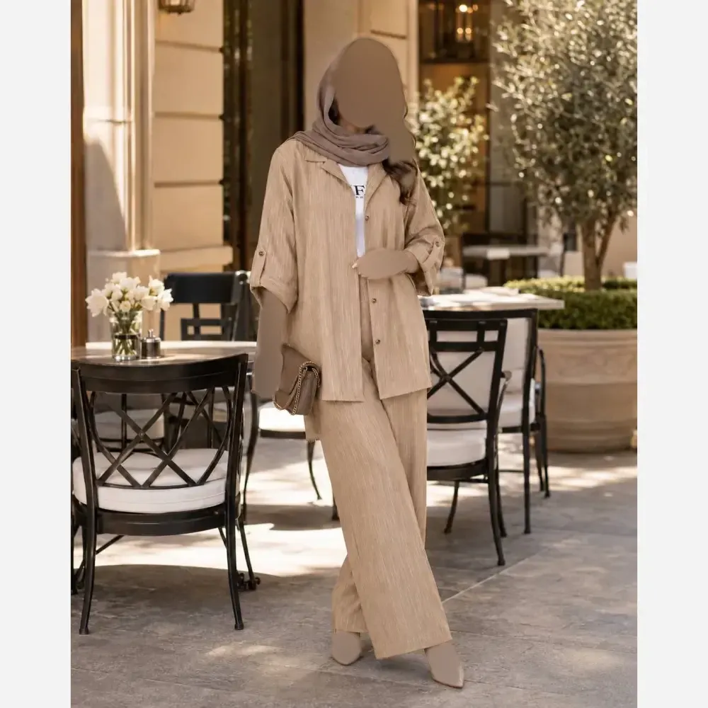 ست بارونی زنانه مدل فائزه جنس ایوا رنگ نسکافه ای و کرمی سایز فری سایز 36 تا 46