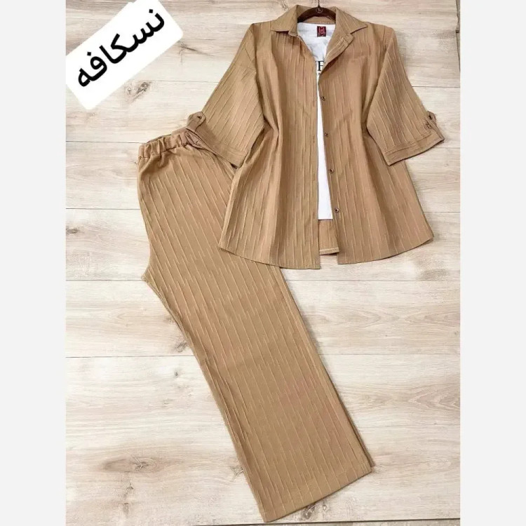 ست بارونی زنانه مدل فائزه جنس ایوا رنگ نسکافه ای و کرمی سایز فری سایز 36 تا 46