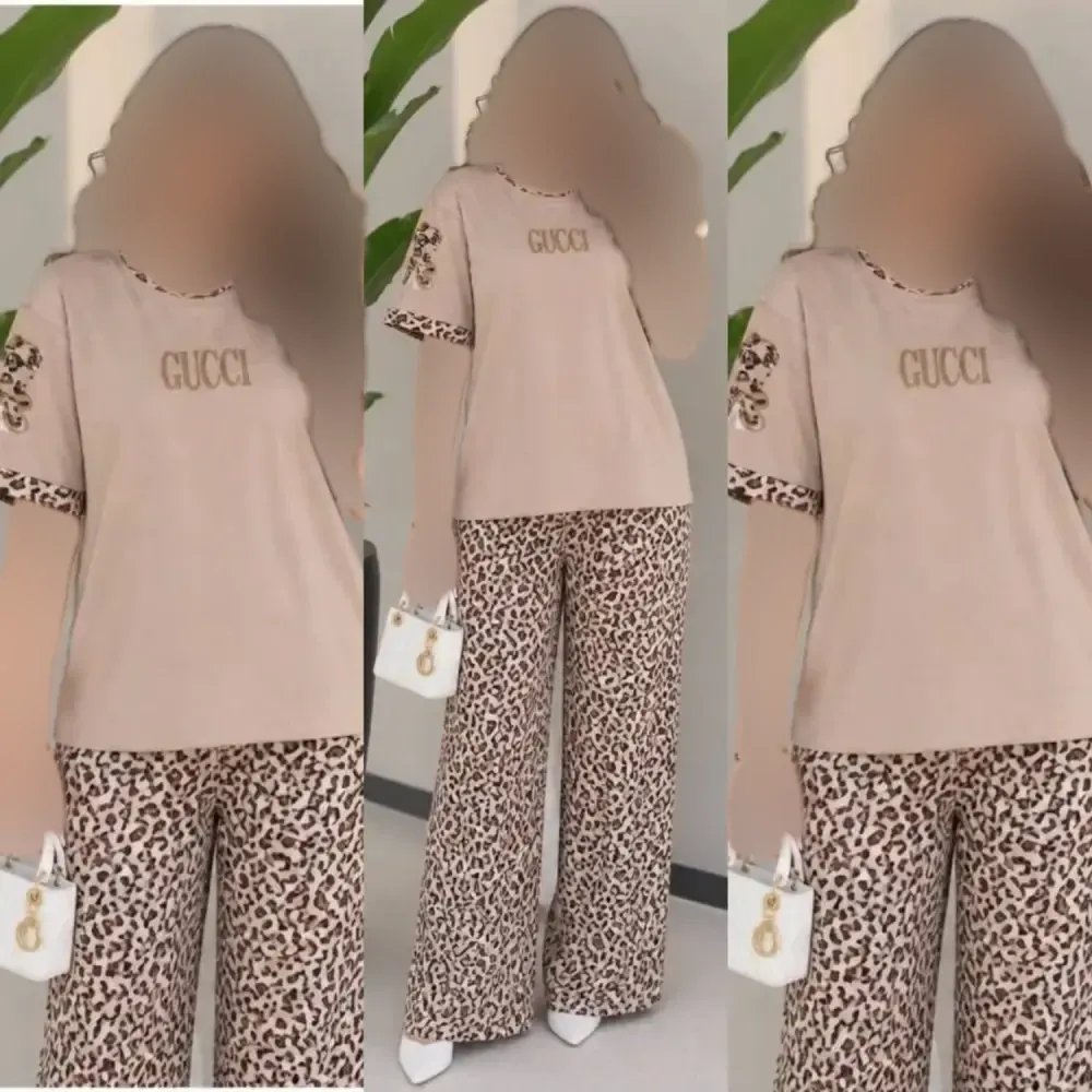 ست تیشرت و شلوار زنانه نخ پنبه گلکسی مدل بنلی سایز فری 38 تا 46