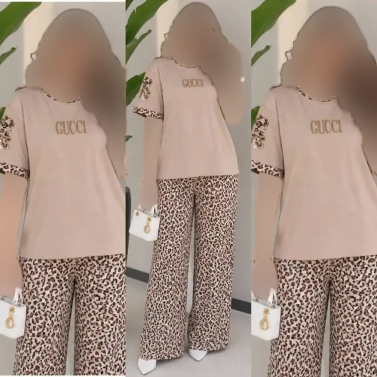 ست تیشرت و شلوار زنانه نخ پنبه گلکسی مدل بنلی سایز فری 38 تا 46