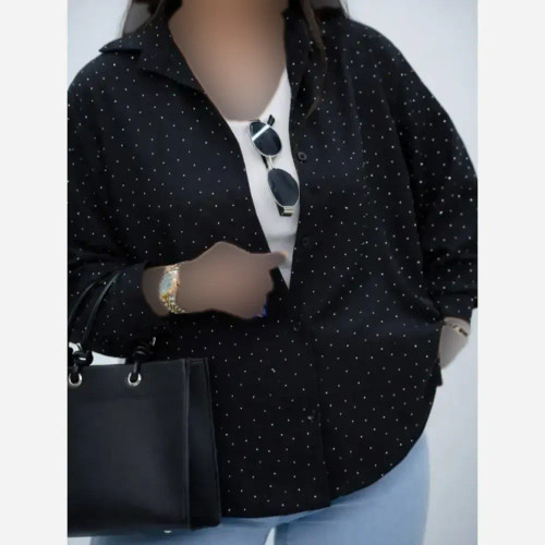 شومیز نگینی زنانه الیزه مشکی سایز فری 38 تا 46 قد 75 سانت