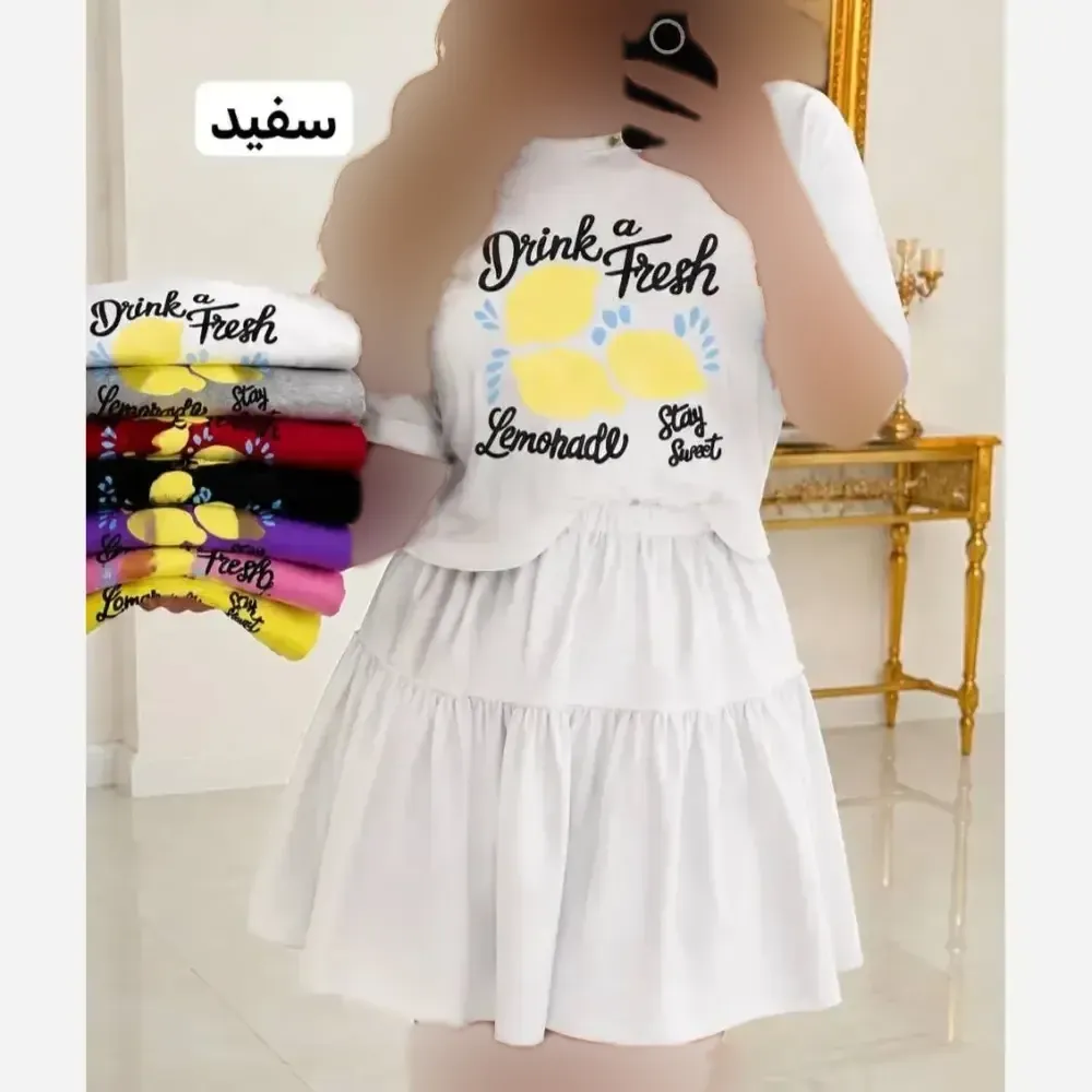 ست کراپ و دامن نخی پنبه درجه یک فری سایز