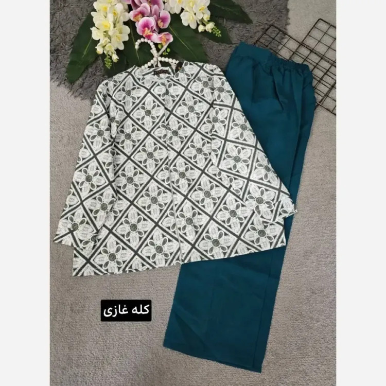 کت شلوار زنانه مجلسی ایروانا جنس مازراتی رنگ کله غازی فری سایز