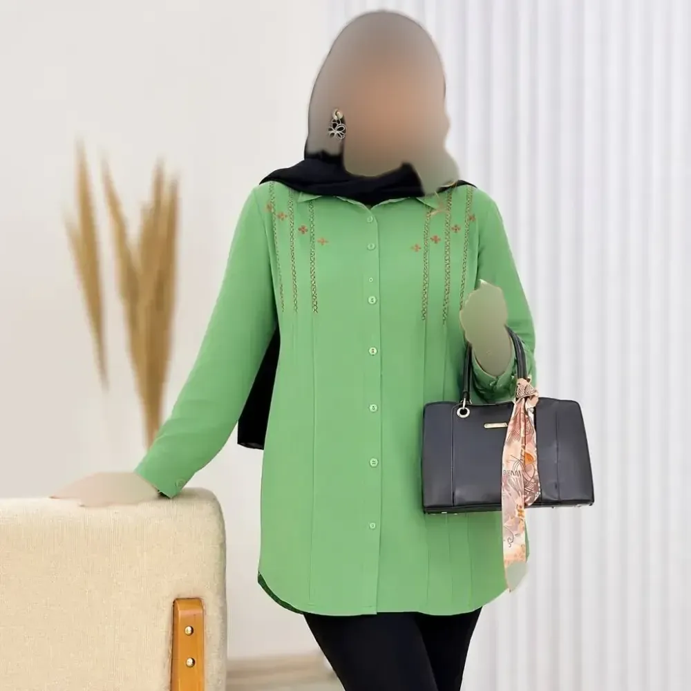 تونیک الیاف طبیعی مدل ریحان سبز روشن فری سایز