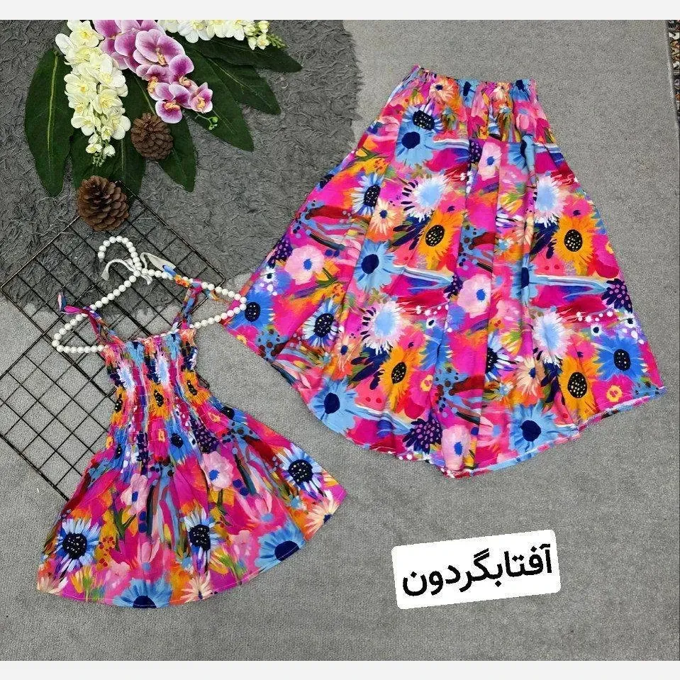 تاپ و دامن نخی فری سایز ضد حساسیت مدل آفتابگردان گل