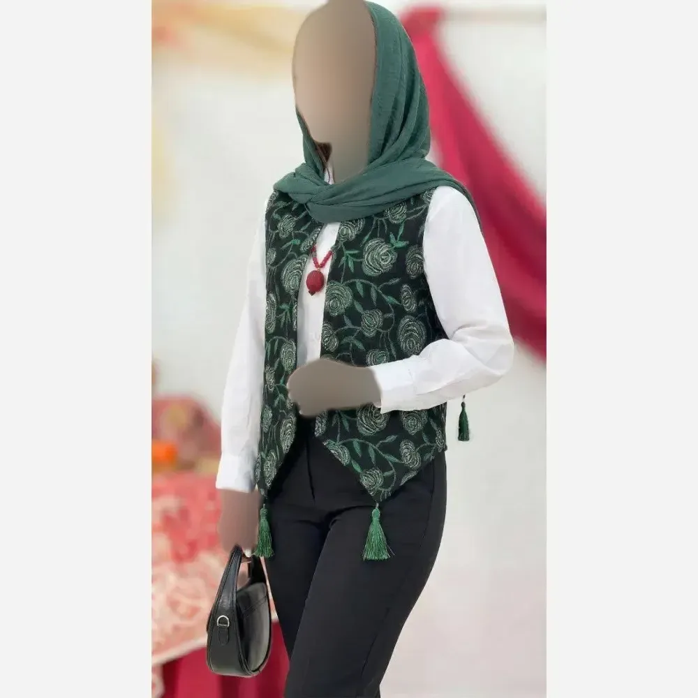 ژیله گلبهار جنس تافته سوزن دوزی فری سایز