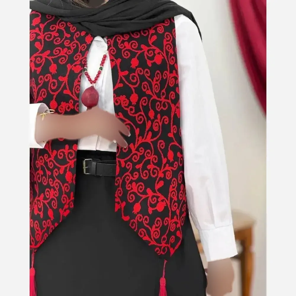 ژیله گلبهار جنس تافته سوزن دوزی فری سایز