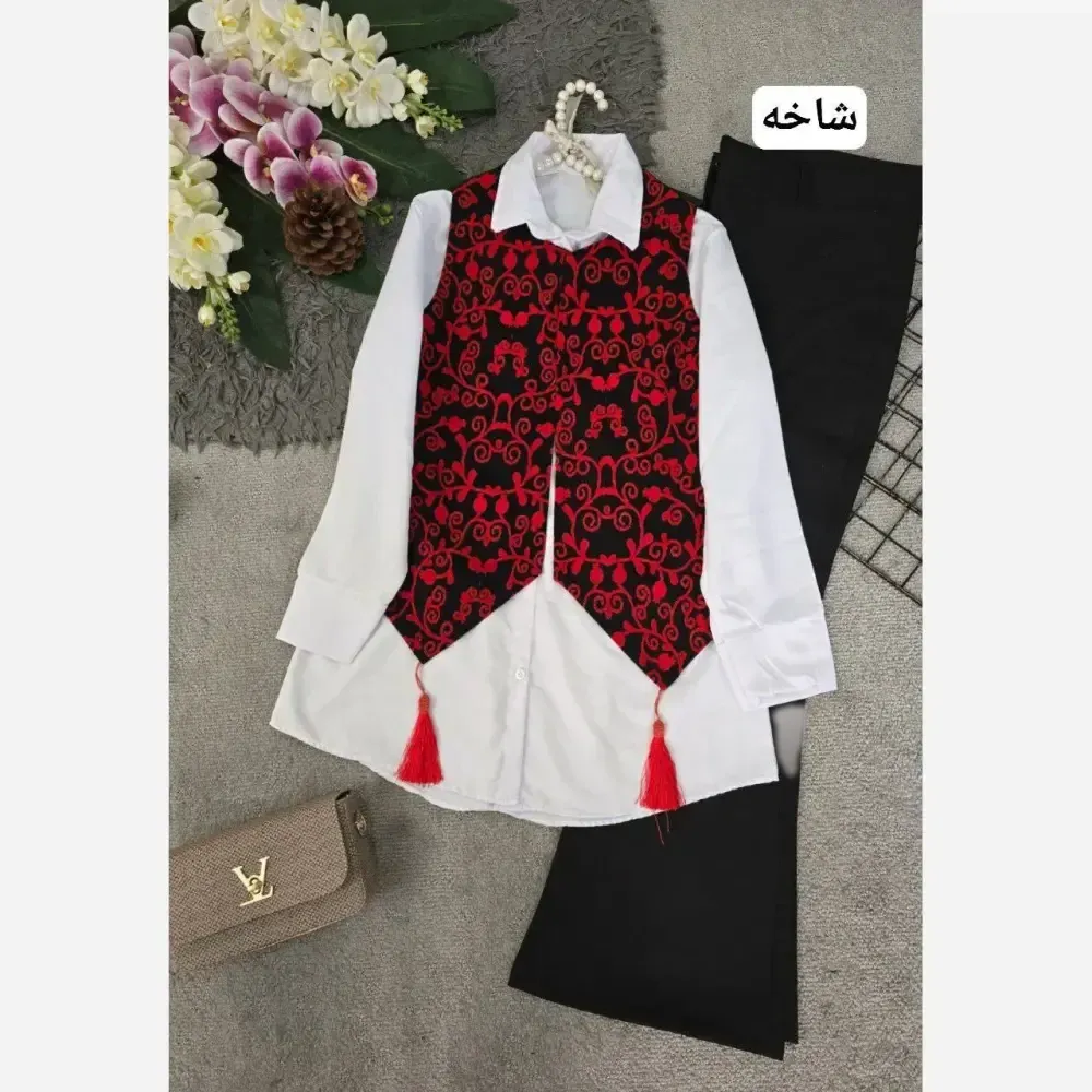 ژیله گلبهار جنس تافته سوزن دوزی فری سایز