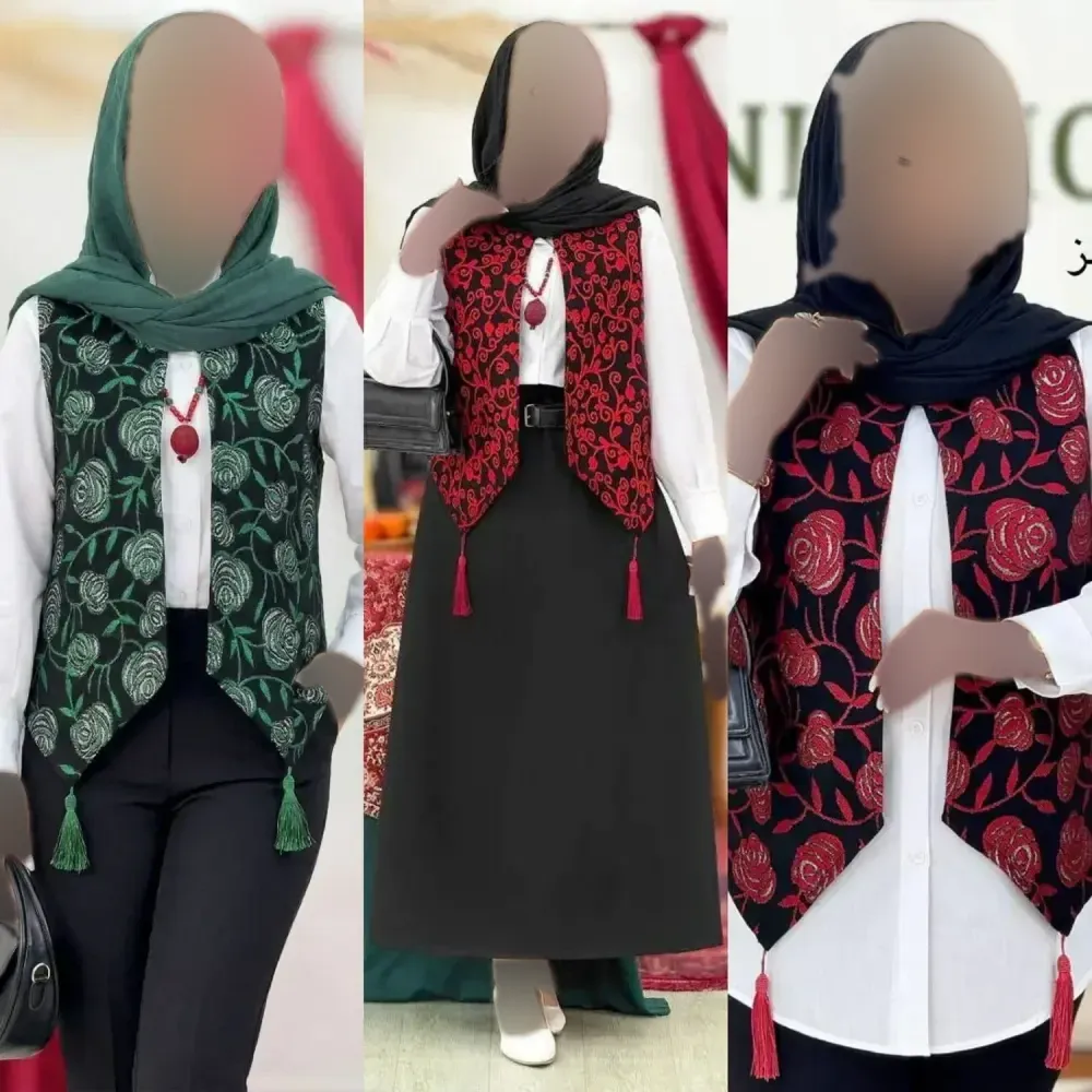 ژیله گلبهار جنس تافته سوزن دوزی فری سایز