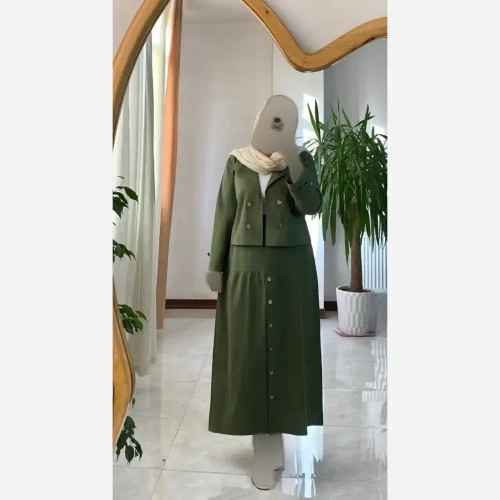کت دامن لنین جلو دکمه مدل سروناز سایز فری زنانه