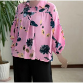 شومیز عروسکی گلدار لنین ایتالیایی درجه یک سایز فری فري 38 تا 50