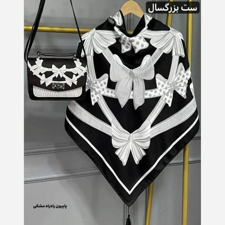 ست کیف و روسری مخمل و چرم صنعتی نخی منگوله دار شقایق