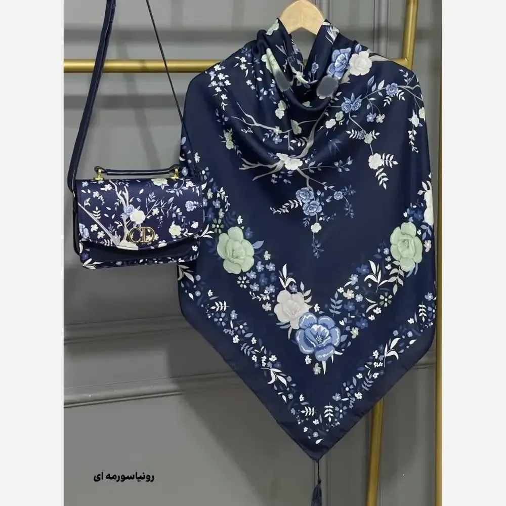 ست کیف و روسری مخمل و چرم صنعتی نخی منگوله دار
