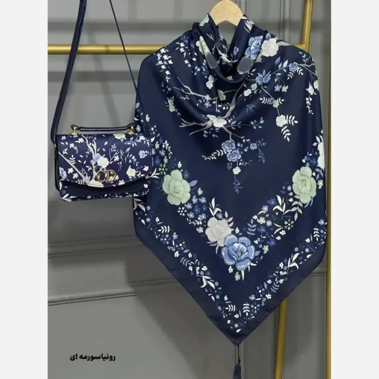 ست کیف و روسری مخمل و چرم صنعتی نخی منگوله دار