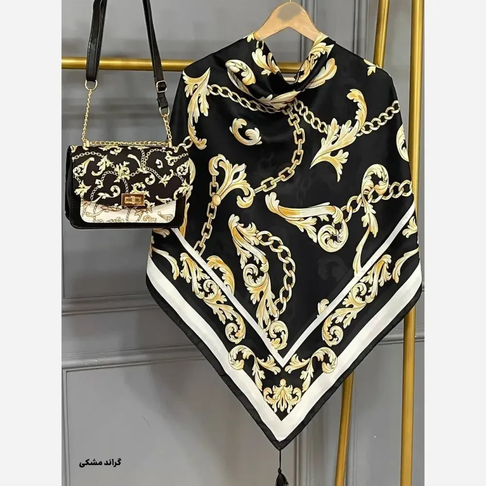 ست کیف و روسری زنانه مخمل و چرم صنعتی نخی منگوله دار طرح فلور