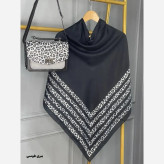 ست کیف و روسری زنانه مخمل و چرم صنعتی نخی منگوله دار طرح فلور