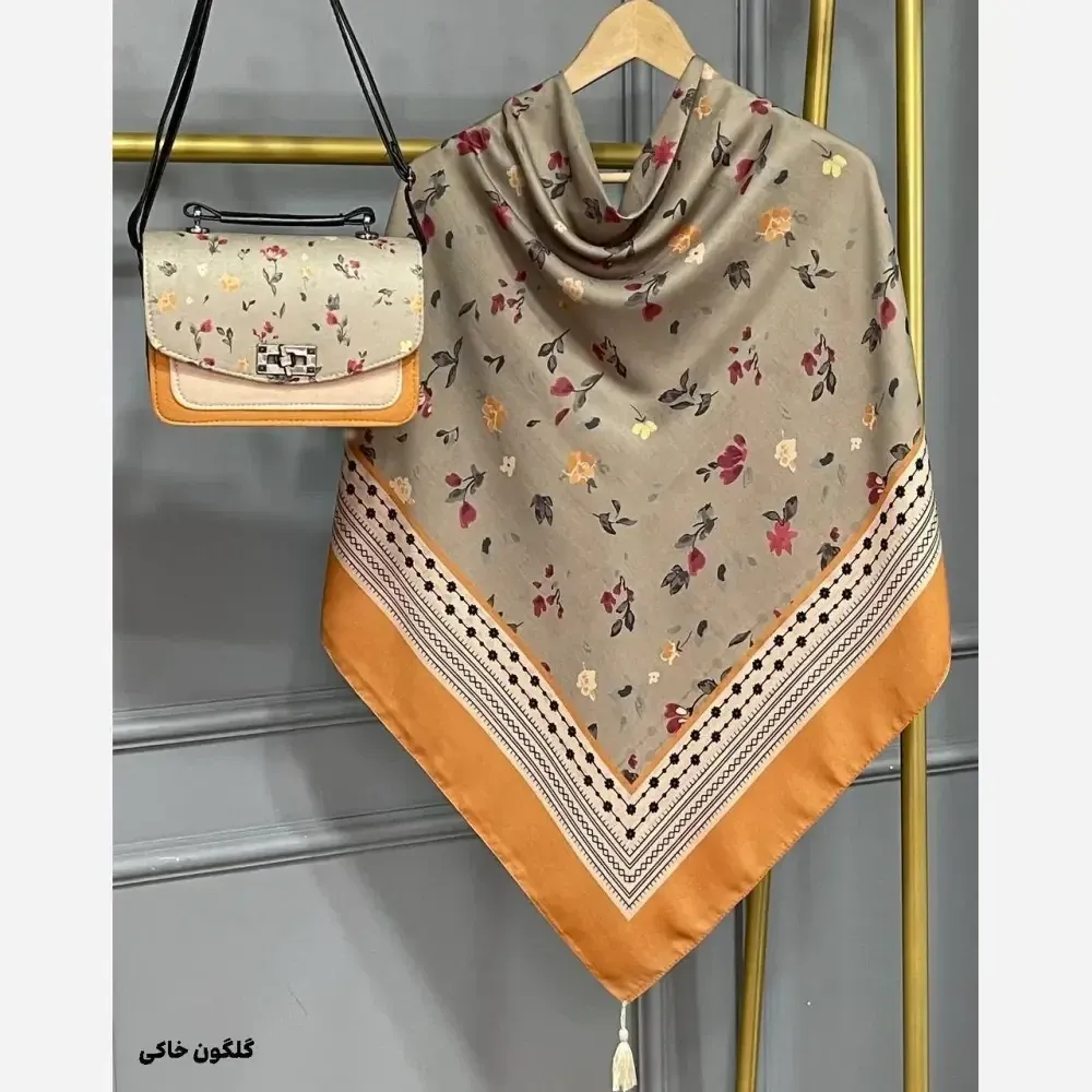 ست کیف و روسری زنانه مخمل و چرم صنعتی نخی منگوله دار طرح فلور