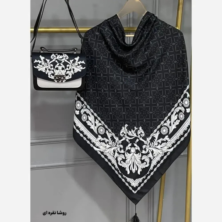 ست کیف و روسری زنانه مخمل و چرم صنعتی نخی منگوله دار طرح فلور