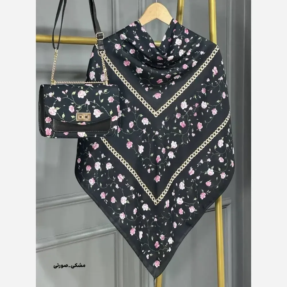ست کیف و روسری مخمل و چرم صنعتی نخی منگوله دار گلسار