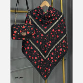 ست کیف و روسری مخمل و چرم صنعتی نخی منگوله دار گلسار