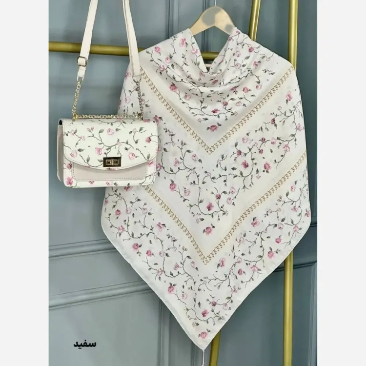 ست کیف و روسری مخمل و چرم صنعتی نخی منگوله دار گلسار