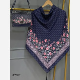 ست کیف و روسری مخمل و چرم صنعتی نخی منگوله دار گل دی