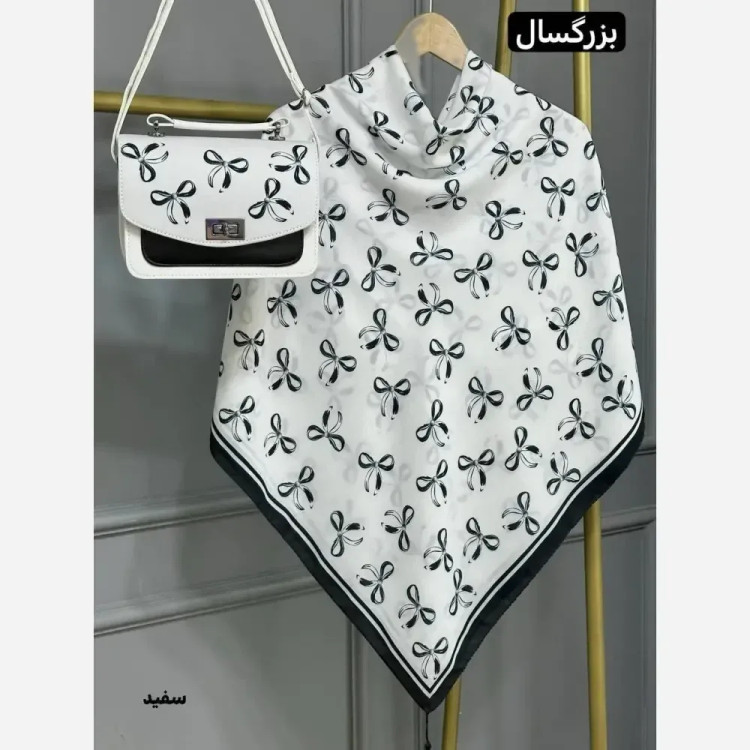 ست کیف و روسری پاپیونی مخمل و چرم صنعتی نخی منگوله دار