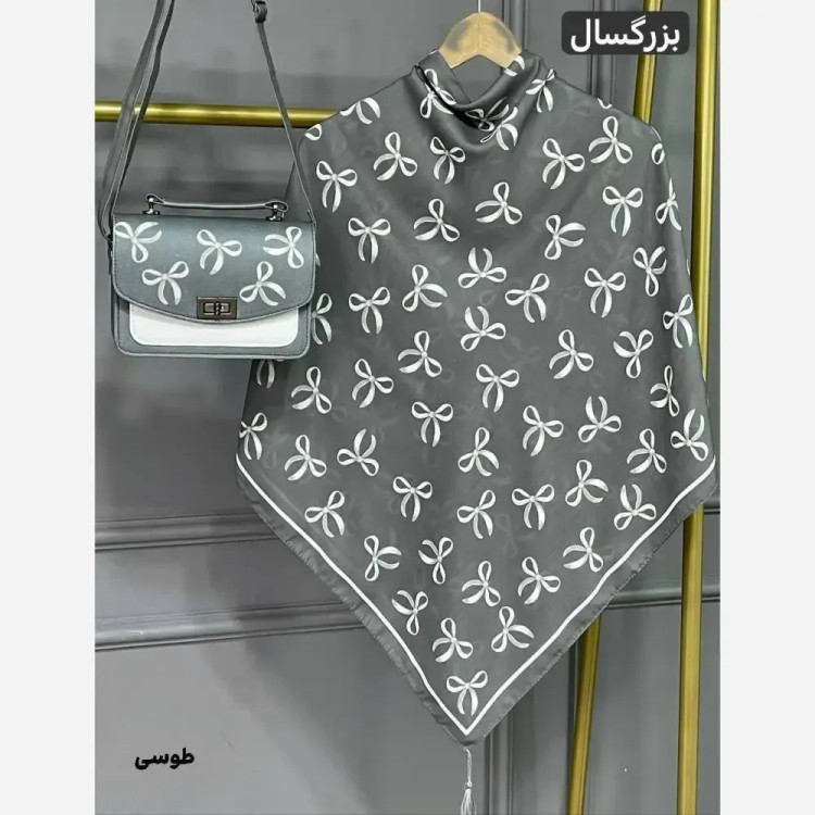 ست کیف و روسری پاپیونی مخمل و چرم صنعتی نخی منگوله دار