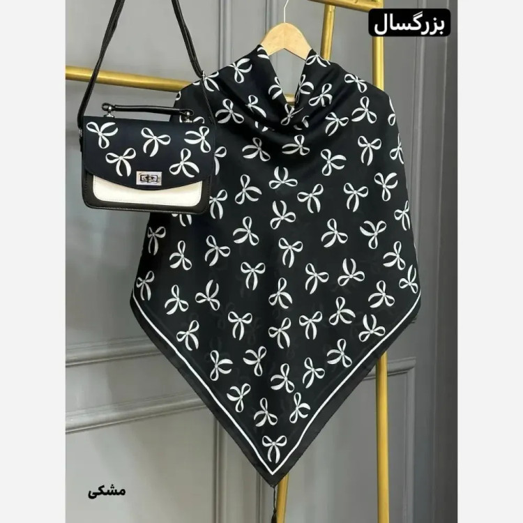 ست کیف و روسری پاپیونی مخمل و چرم صنعتی نخی منگوله دار