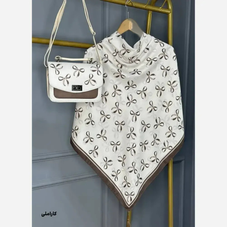 ست کیف و روسری پاپیونی مخمل و چرم صنعتی نخی منگوله دار