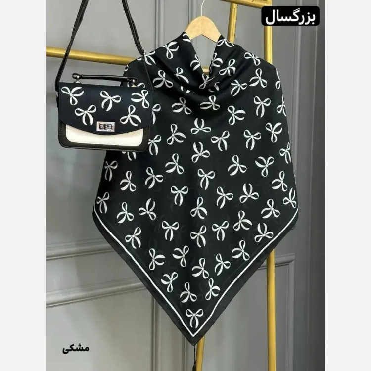 ست کیف و روسری پاپیونی مخمل و چرم صنعتی نخی منگوله دار