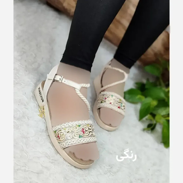 صندل طبی زنانه مدل اسنات چرم صنعتی زیره PU پاشنه دو سانت