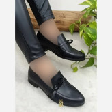 کفش کالج طبی زنانه چرم مشکی مدل گره ای