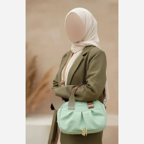 کیف اسپرت دوشی زنانه مدل شاپرک جنس نانسی ابعاد 25 در 22 رنگ سبز طوسی مشکی