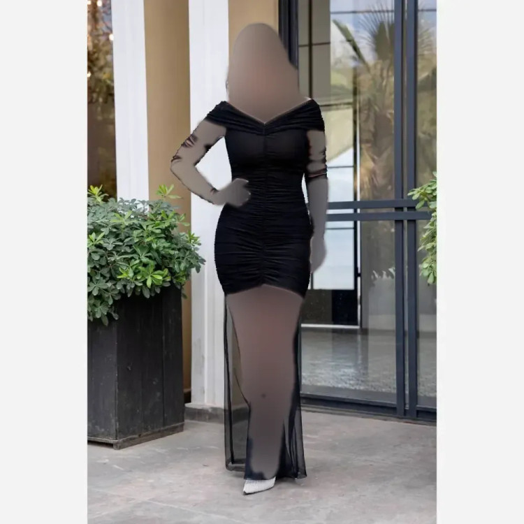 ماکسی دانتل مخمل آستردار بلند قد 160 دکلته زنانه