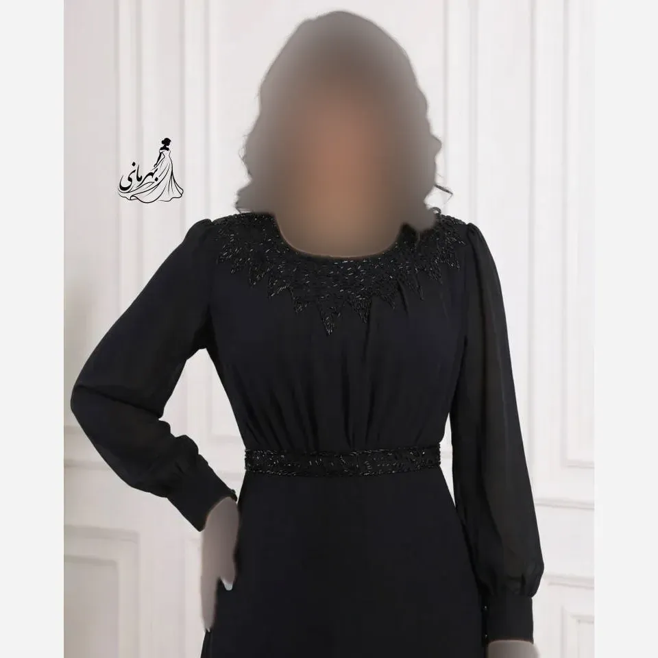 پیراهن مجلسی زنانه کرپ حریر منجوق دوزی شده مشکی سایز بزرگ
