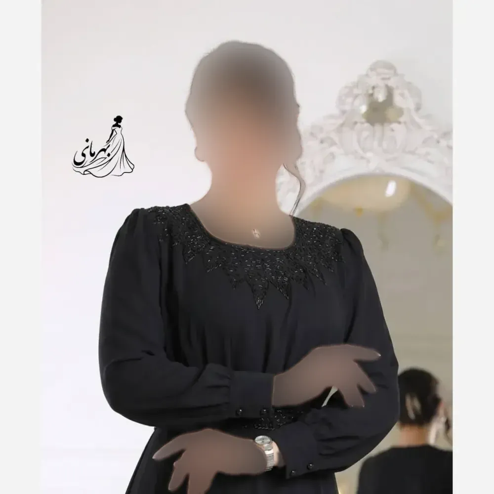 پیراهن مجلسی زنانه کرپ حریر منجوق دوزی شده مشکی سایز بزرگ