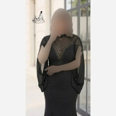 ماکسی شیک زنانه کرپ دالقیچ مدل مایا سنگدوزی شده کاپ دار رنگ مشکی سبز سورمه ای