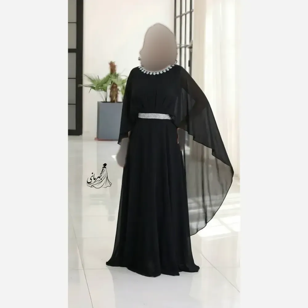 پیراهن زنانه سایز بزرگ کرپ حریر کاپدار مدل خورشید
