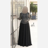 ماکسی حریر سایز بزرگ کاپدار نگین دار و مروارید دوزی شده سایز 46 تا 60