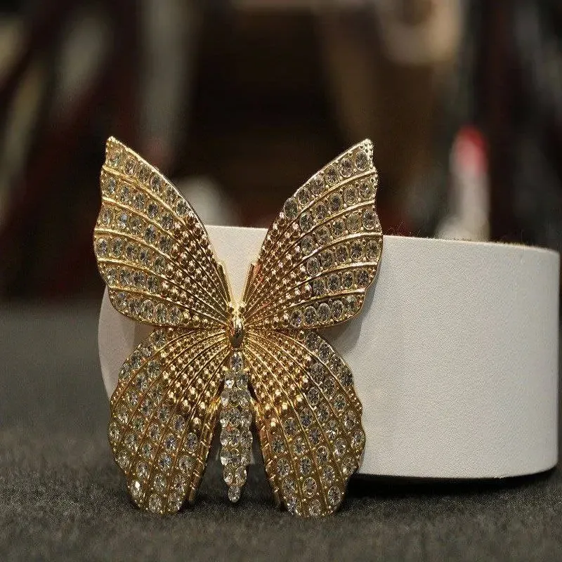 کمربند زنانه چرم سگک فلزی طرح پروانه رنگ مشکی سایز آزاد