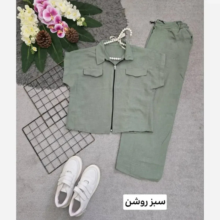 ست لباس زنانه بامبر و شلوار لنین نچرال فری سایز