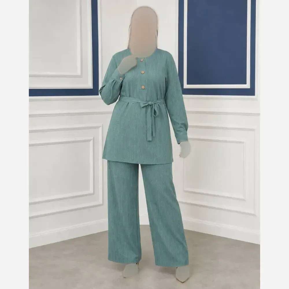 ست شلوار و تونیک زنانه کریشه فری سایز 38 تا 48 کمربنددار