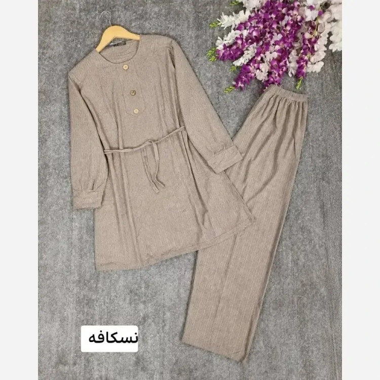 ست شلوار و تونیک زنانه کریشه فری سایز 38 تا 48 کمربنددار
