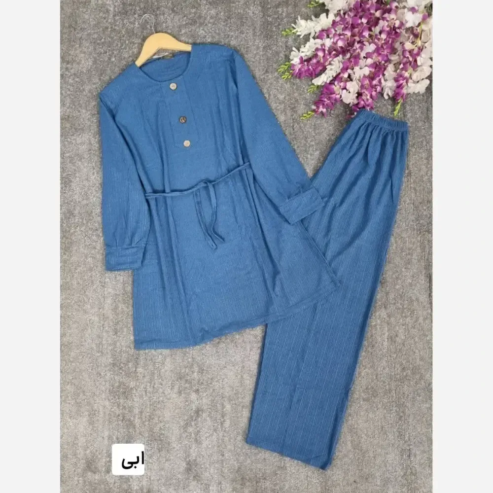 ست شلوار و تونیک زنانه کریشه فری سایز 38 تا 48 کمربنددار