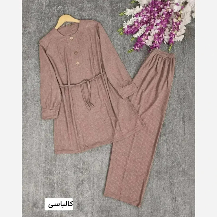 ست شلوار و تونیک زنانه کریشه فری سایز 38 تا 48 کمربنددار