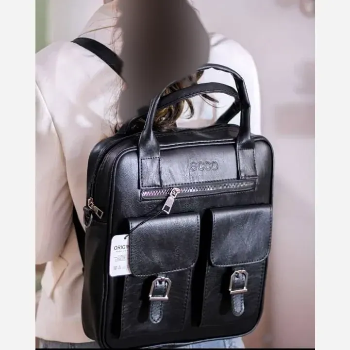 کیف دانشجویی سه کاره چرم صنعتی مدل اکو رنگ مشکی و گردویی